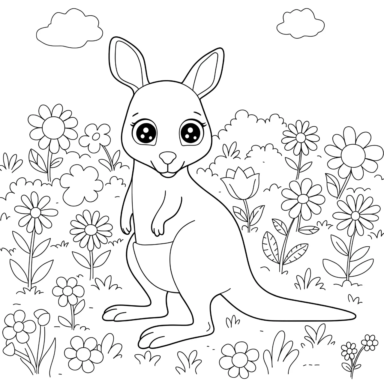 10. Kangaroo in a Floral Meadow