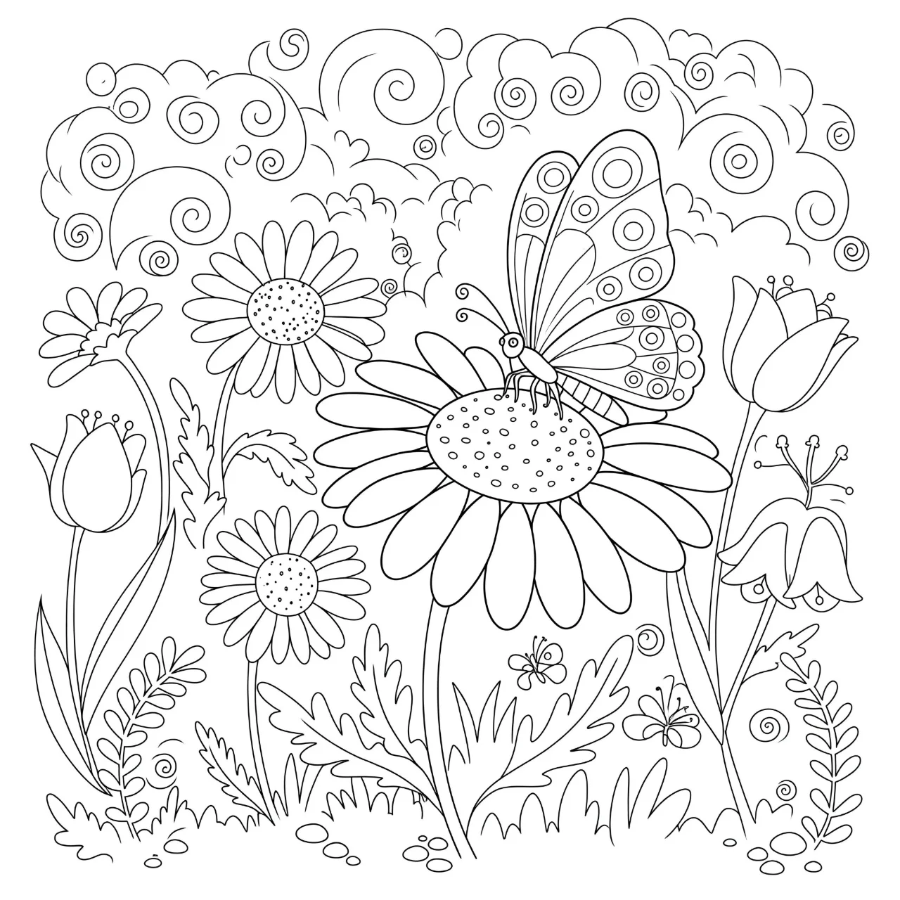 Butterfly in a Blooming Garden